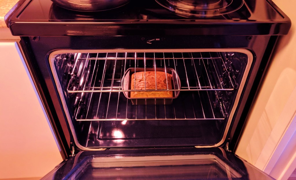 Bread in an oven sold by an oven salesman in Omaha.